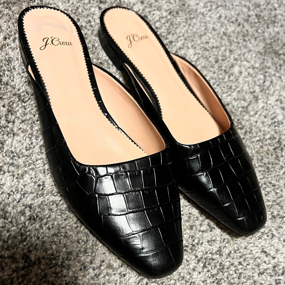 J. Crew Black Croc-Embossed Flats